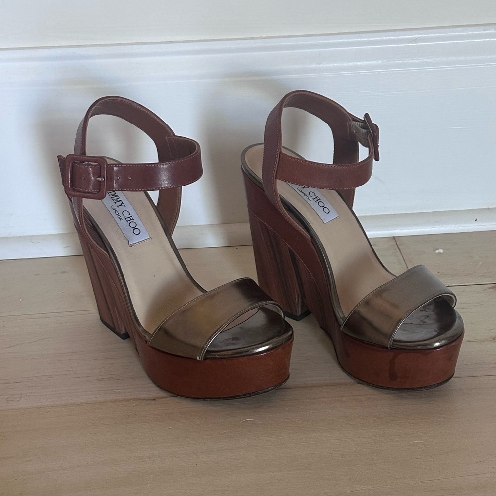 Jimmy Choo Nico 125mm Platform Wedge Sandal - Canyon/Pyrite sz 37